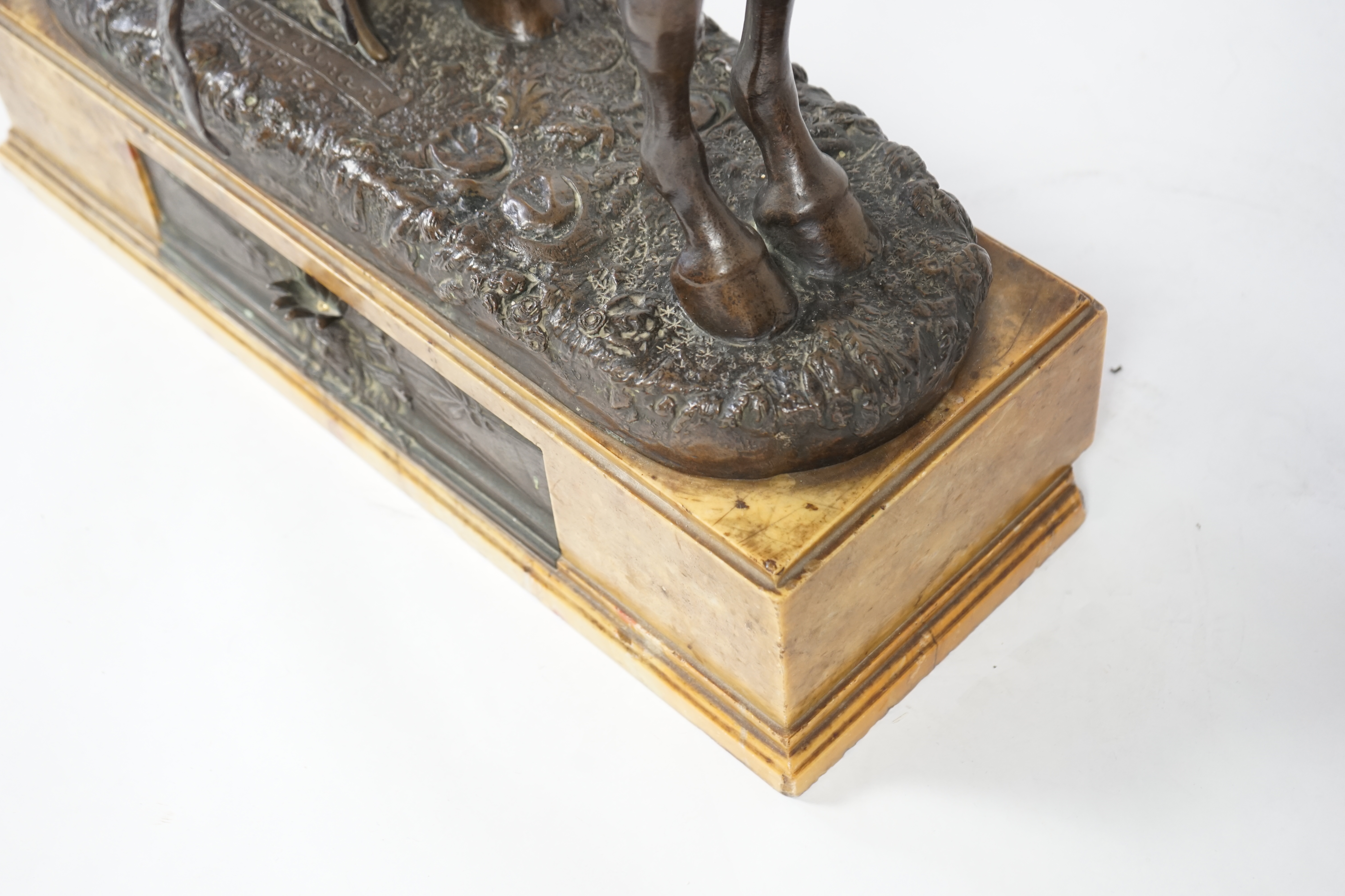 Walter Winans (St. Petersburg, 1852-Parsloe Park, Essex, 1920), a cast bronze of the artist, as a cowboy, riding the Arab stallion Skowronek, 50cm wide, 66cm high, overall 79.5cm high